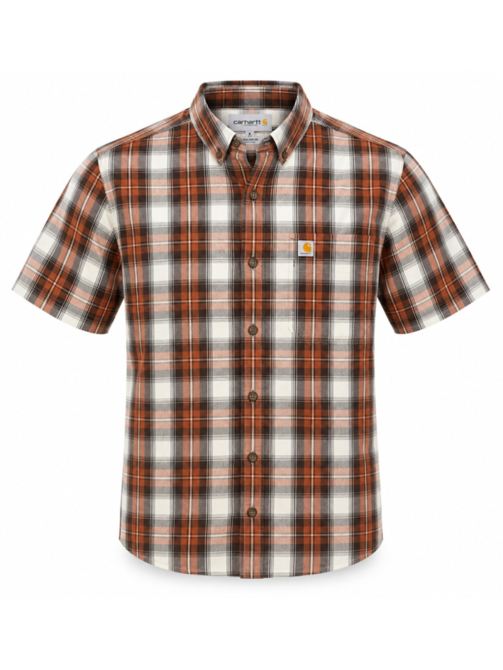 Carhartt Relaxed Fit Mens L Plaid Short Sleeve Button Up Work Shirt Brown Orange